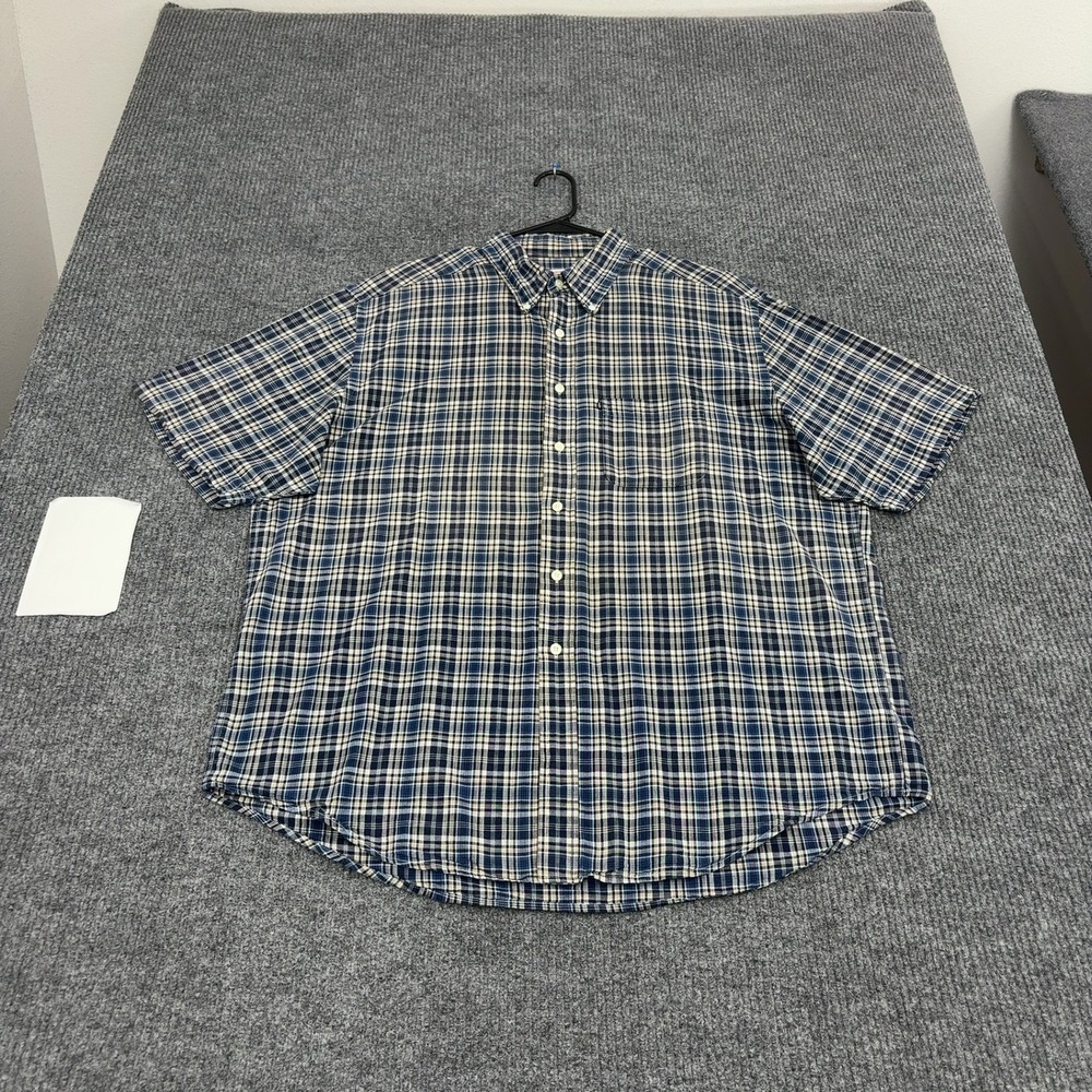 Brooks Brothers Shirt Mens XL Blue Cotton Plaid Short Sleeve Button Down Classic